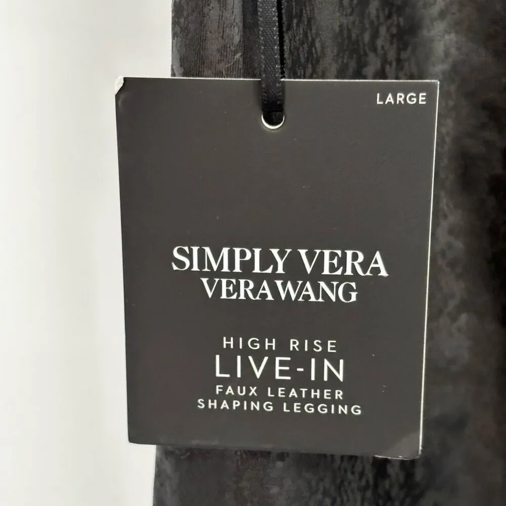 SIMPLY VERA‎ WANG HIGH RISE LIVE-IN FAUX LEATHER SHAPING LEGGING Black Large
